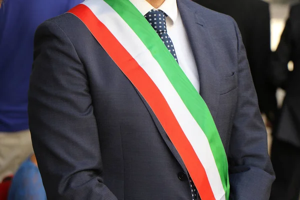 Närbild Den Italienske Borgmästarens Trefärgsband Italiensk Politik Borgmästarval — Stockfoto