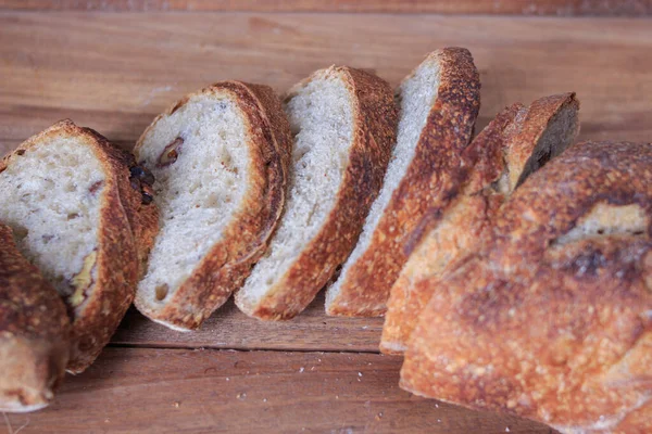 Slices Fresh Sourdough Bread Board — Stock Photo, Image