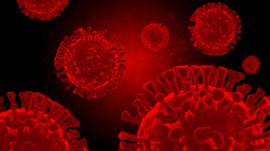 Coronavirus covid-19 kırmızı renklerde sanatsal canlandırma - korona virüsü salgını konsepti 3 boyutlu resimleme
