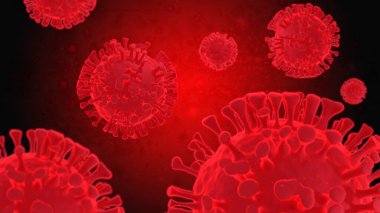 Coronavirus covid-19 kırmızı renklerde sanatsal canlandırma - korona virüsü salgını konsepti 3 boyutlu resimleme