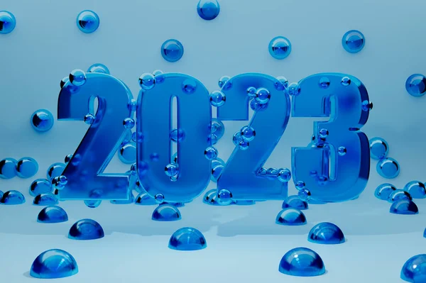 3d render year 2023 - blue acrylic letters with background