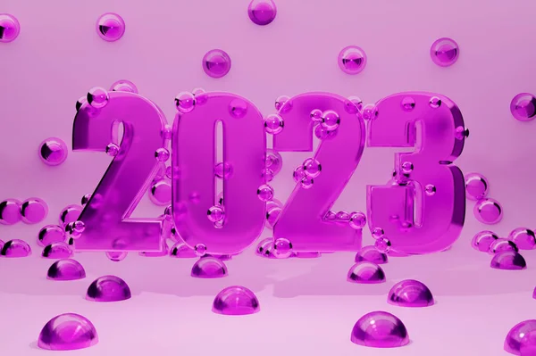 3d render year 2023 - pink acrylic letters with background