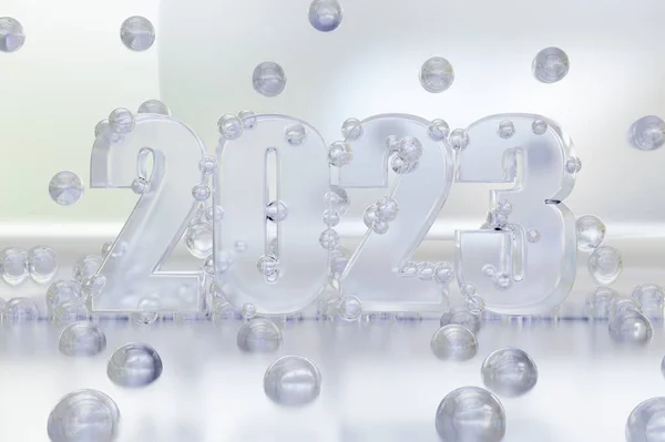 3d render year 2023 - trasnparent acrylic letters with background