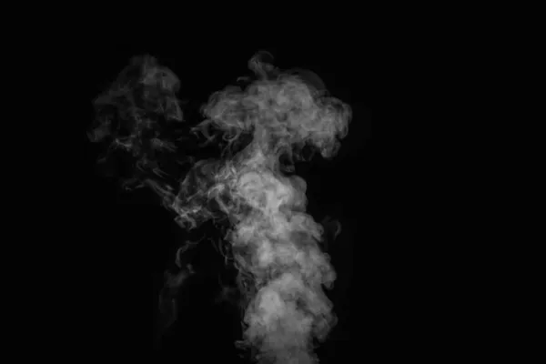 Curly white steam, Fog or smoke isolated transparent special effect on black background. Layout for collages. — Stock Photo, Image