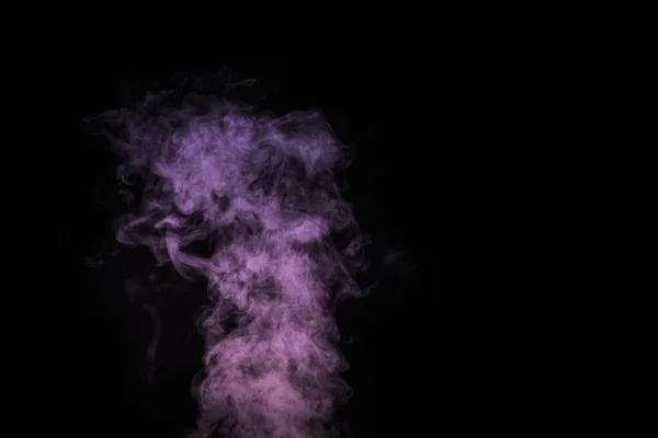 Curly purple, lilac steam, Fog or smoke isolated transparent special effect on black background. Abstract mist or smog background, design element for your image, Layout for collages. — Stock Photo, Image