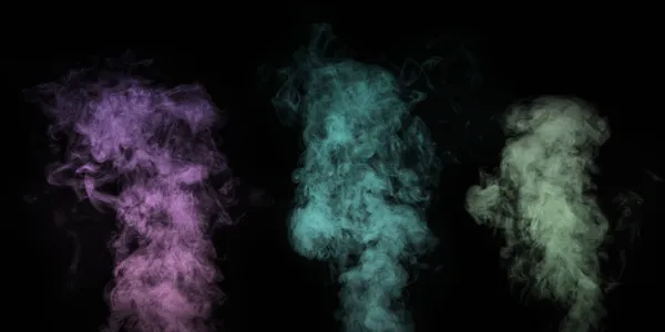 A set of multi-colored different vapors, smoke on a black background to overlay on your photos. — Stock Photo, Image