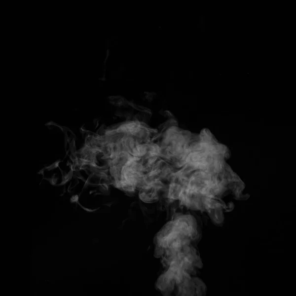 Vapeur blanche, fumée sur fond noir à ajouter à vos photos. Contexte abstrait, élément design — Photo