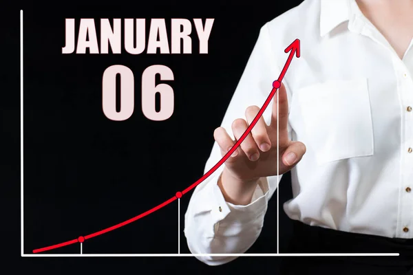 Sexto Día Enero Mano Empresaria Señalando Gráfico Calendario Con Fecha — Foto de Stock