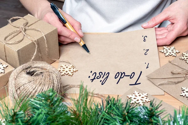 Escribir Una Lista Tareas Pendientes Lista Deseos Para Navidad Año — Foto de Stock