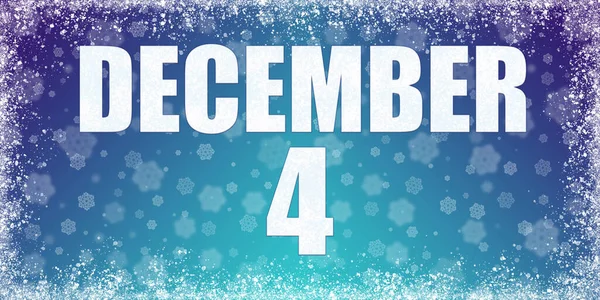 Winter blue gradient background with snowflakes and rime frame and a calendar with the date of 4 december, banner. — Stock Photo, Image