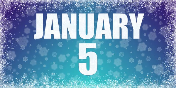 雪片とフレームと5 1月、バナーの日付とカレンダーと冬の青のグラデーションの背景. — ストック写真