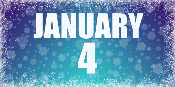 Winterblauer Hintergrund mit Schneeflocken und Reifenrahmen und einem Kalender mit dem Datum des 4. Januar, Banner. — Stockfoto