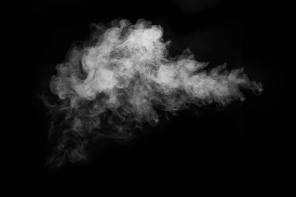 Fragment White Hot Curly Steam Smoke Isolated Black Background Close — Stock Photo, Image