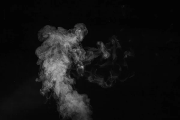 Fehér Forró Göndör Gőz Füst Töredéke Fekete Háttérrel Közelről Hozzon — Stock Fotó