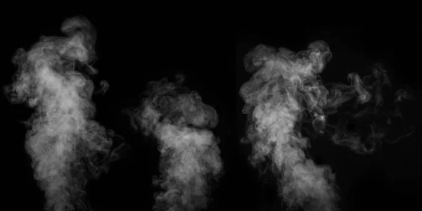 Conjunto Diferentes Vapores Humo Sobre Fondo Negro Para Superponer Sus —  Fotos de Stock