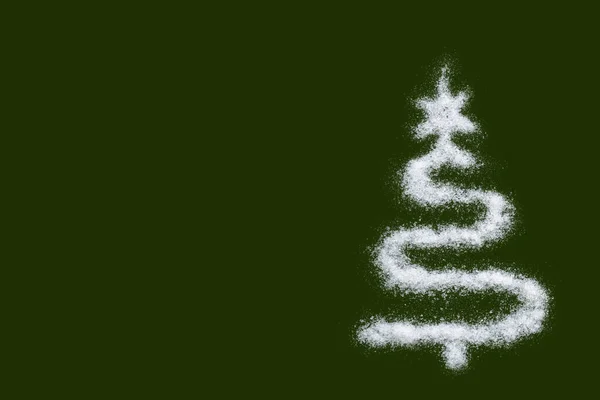 Carte de Noël - une forme d'arbre de Noël blanc fait de sel, comme la neige, sur un fond vert. Concept de vacances minimal — Photo