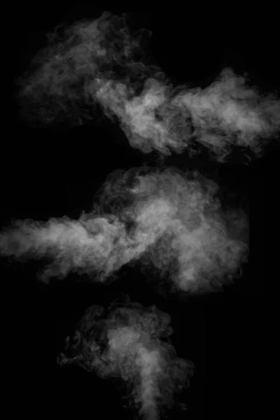 Collezione Fumo Orizzontale Bianco Sfondo Nero Set Nebbia Fumo Isolato — Foto Stock