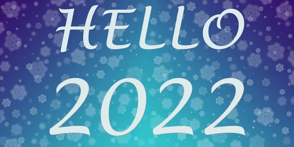 Напис HELLO 2022 на градієнтному синьому фоні зі сніжинками. Зимовий новорічний фон для вашого сайту — стокове фото