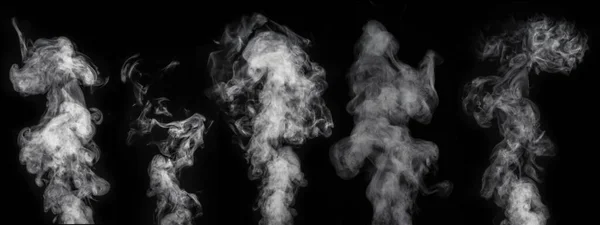 Conjunto de cinco figuras de humo sobre un fondo oscuro. Fondo abstracto, elemento de diseño, para superposición en imágenes —  Fotos de Stock
