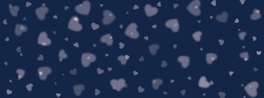 Mavi arka plan, kalp şeklinde bokeh, afiş. Mavi kalpli Bokeh Sevgililer Günü aşkı. Aşk kavramı.