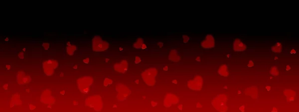 Lutande Svart Röd Bakgrund Med Hjärtform Bokeh Banner Röda Hjärtan — Stockfoto