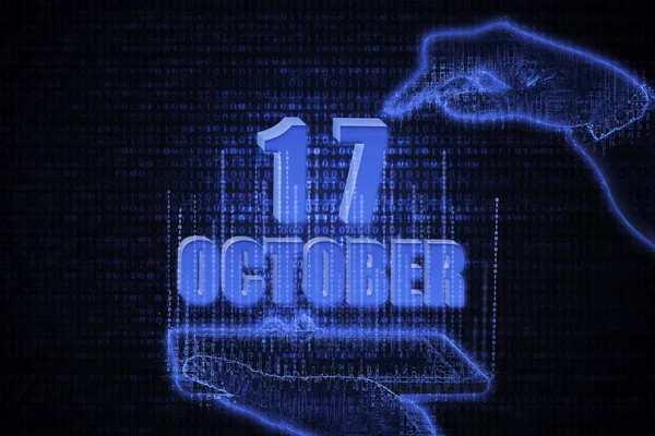 Octubre Una Mano Sosteniendo Teléfono Con Una Fecha Calendario Sobre Imágenes de stock libres de derechos