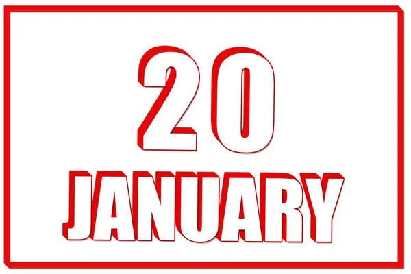 20Th Day January Calendar Date January White Background Red Frame — Stock Photo, Image
