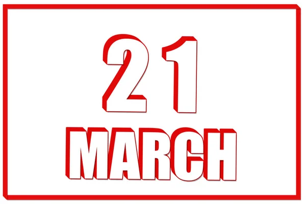 Março Calendário Com Data Março Fundo Branco Com Moldura Vermelha — Fotografia de Stock