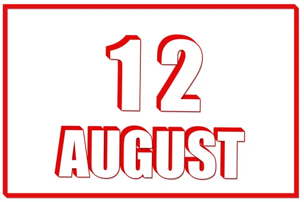 12Η Μέρα Του Αυγούστου Ημερολόγιο Ημερομηνία Αυγούστου Λευκό Φόντο Κόκκινο — Φωτογραφία Αρχείου