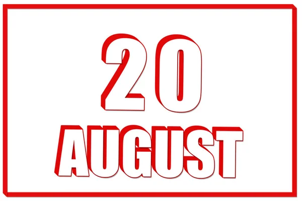 20Η Μέρα Του Αυγούστου Ημερολόγιο Ημερομηνία Αυγούστου Λευκό Φόντο Κόκκινο — Φωτογραφία Αρχείου