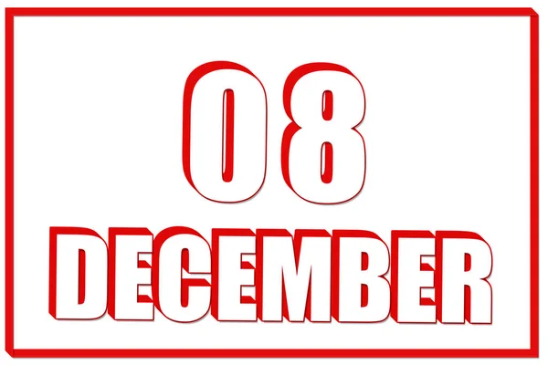 8Th Day December Calendar Date December White Background Red Frame — Stock Photo, Image