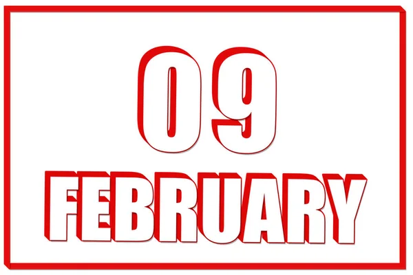 Şubatın Dokuzuncu Günü Kırmızı Çerçeveli Beyaz Zemin Üzerinde Şubat Tarihli — Stok fotoğraf