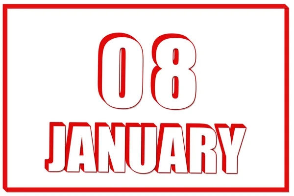 8Th Day January Calendar Date January White Background Red Frame — Stock Photo, Image