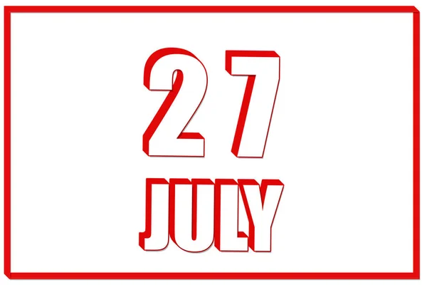 27Η Ημέρα Του Ιουλίου Ημερολόγιο Ημερομηνία Ιουλίου Λευκό Φόντο Κόκκινο — Φωτογραφία Αρχείου
