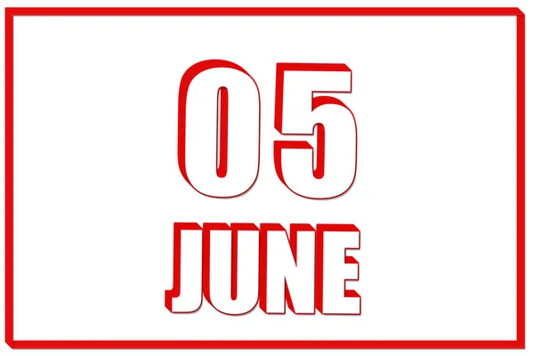 Vijfde Juni Kalender Met Datum Van Juni Witte Achtergrond Met — Stockfoto