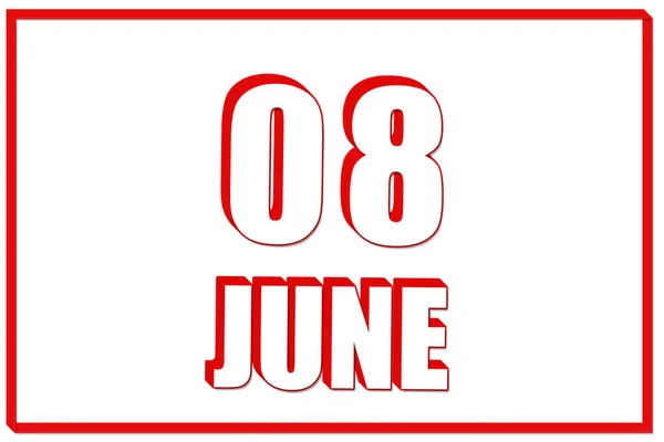 8Th Day June Calendar Date June White Background Red Frame — Stock Photo, Image