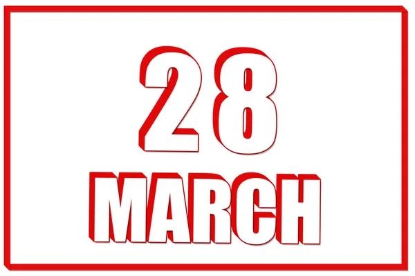 Dzień Marca Kalendarz Datą Marca Białym Tle Czerwoną Ramką Tekst — Zdjęcie stockowe