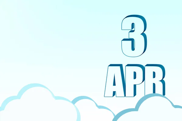Calendario 3d con la fecha del 3 de abril en el cielo azul con nubes, espacio de copia. Texto en 3D. Ilustración. Minimalismo. —  Fotos de Stock