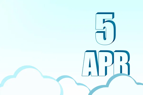 Calendário 3d com a data de 5 Abril no céu azul com nuvens, espaço de cópia. Texto 3D. Ilustração. Minimalismo. — Fotografia de Stock