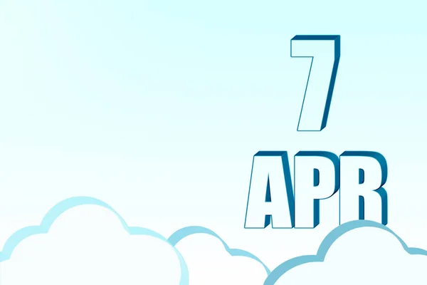 Calendario 3d con la fecha del 7 de abril en el cielo azul con nubes, espacio de copia. Texto en 3D. Ilustración. Minimalismo. —  Fotos de Stock