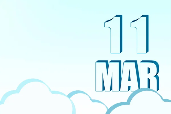 Calendario 3d con la fecha del 11 de marzo en el cielo azul con nubes, espacio de copia. Texto en 3D. Ilustración. Minimalismo. — Foto de Stock