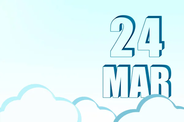 3D-kalender med datum den 24 mars på blå himmel med moln, kopiera utrymme. 3D-text. Illustration. Minimalism. — Stockfoto