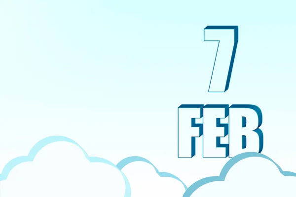 3D-Kalender mit dem Datum des 7. Februar am blauen Himmel mit Wolken, Kopierraum. 3D-Text. Illustration. Minimalismus. — Stockfoto