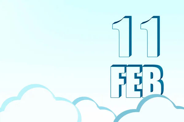 Calendário 3d com a data de 11 Fevereiro no céu azul com nuvens, espaço de cópia. Texto 3D. Ilustração. Minimalismo. — Fotografia de Stock