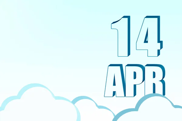 雲、コピースペースを持つ青い空に4月14日の日付と3Dカレンダー。3Dテキスト。イラスト。ミニマリズム. — ストック写真