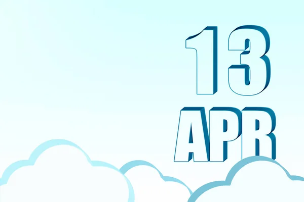 雲、コピースペースを持つ青い空に4月13日の日付と3Dカレンダー。3Dテキスト。イラスト。ミニマリズム. — ストック写真
