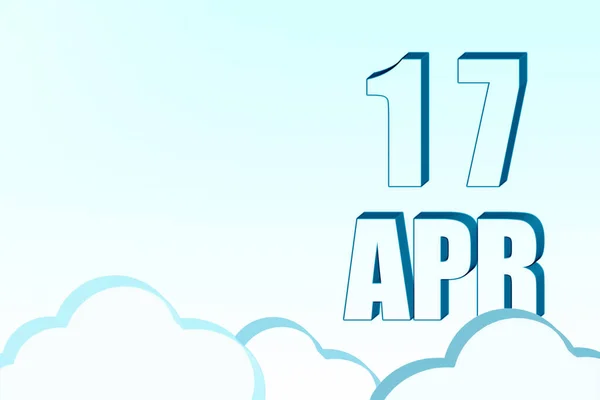 Calendario 3d con la fecha del 17 de abril en el cielo azul con nubes, espacio de copia. Texto en 3D. Ilustración. Minimalismo. — Foto de Stock