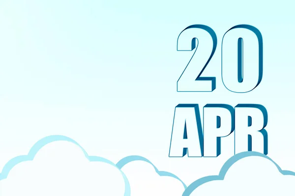 Calendario 3d con la fecha del 20 de abril en el cielo azul con nubes, espacio de copia. Texto en 3D. Ilustración. Minimalismo. — Foto de Stock