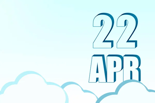 Calendário 3d com a data de 22 Abril no céu azul com nuvens, espaço de cópia. Texto 3D. Ilustração. Minimalismo. — Fotografia de Stock