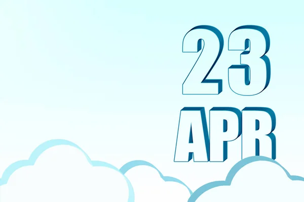 3D календарь с датой 23 апреля на голубом небе с облаками, копировальное пространство. 3D текст. Иллюстрация. Минимализм. — стоковое фото